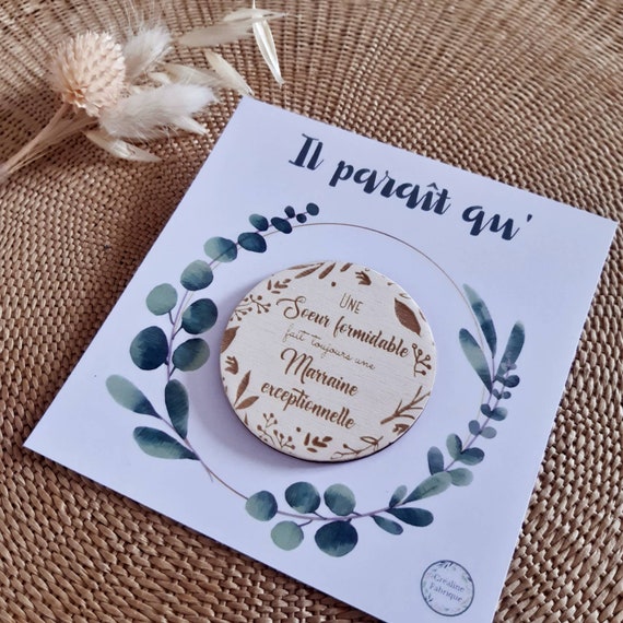 Magnet en bois gravé Citation, Cadeau pour Parrain, Marraine