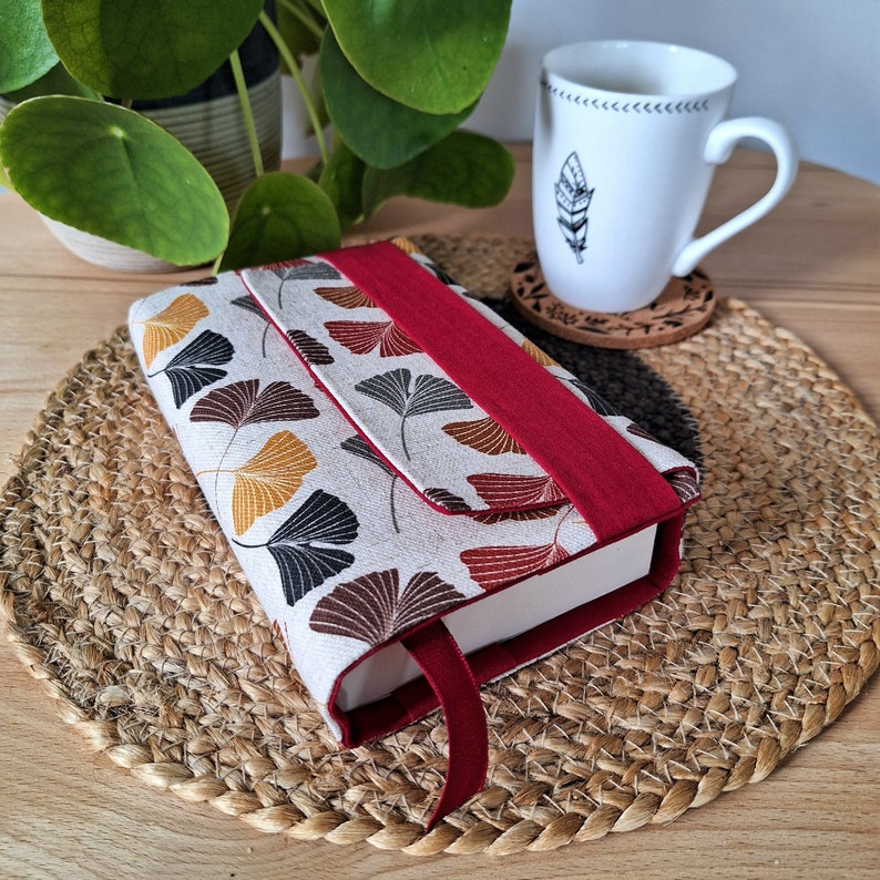 Book cover for pocket book, Ginkgo fabric in Autumn Couvre-Livre seul