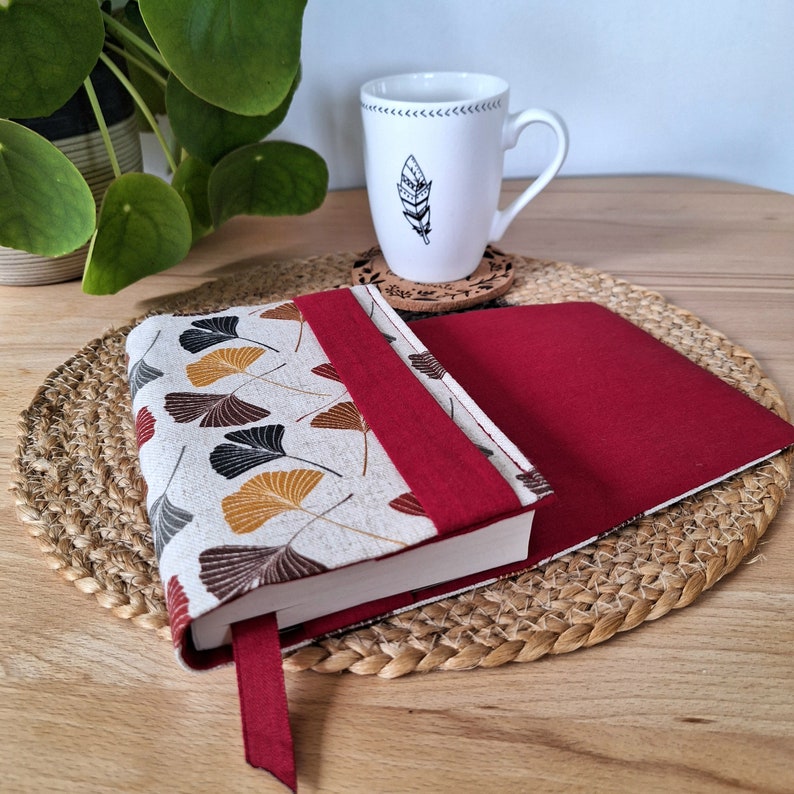 Book cover for pocket book, Ginkgo fabric in Autumn image 3