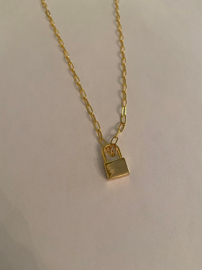 Gold Padlock Necklace Gold Rectangle Chain Necklace Rectangle Chain Lock Necklace