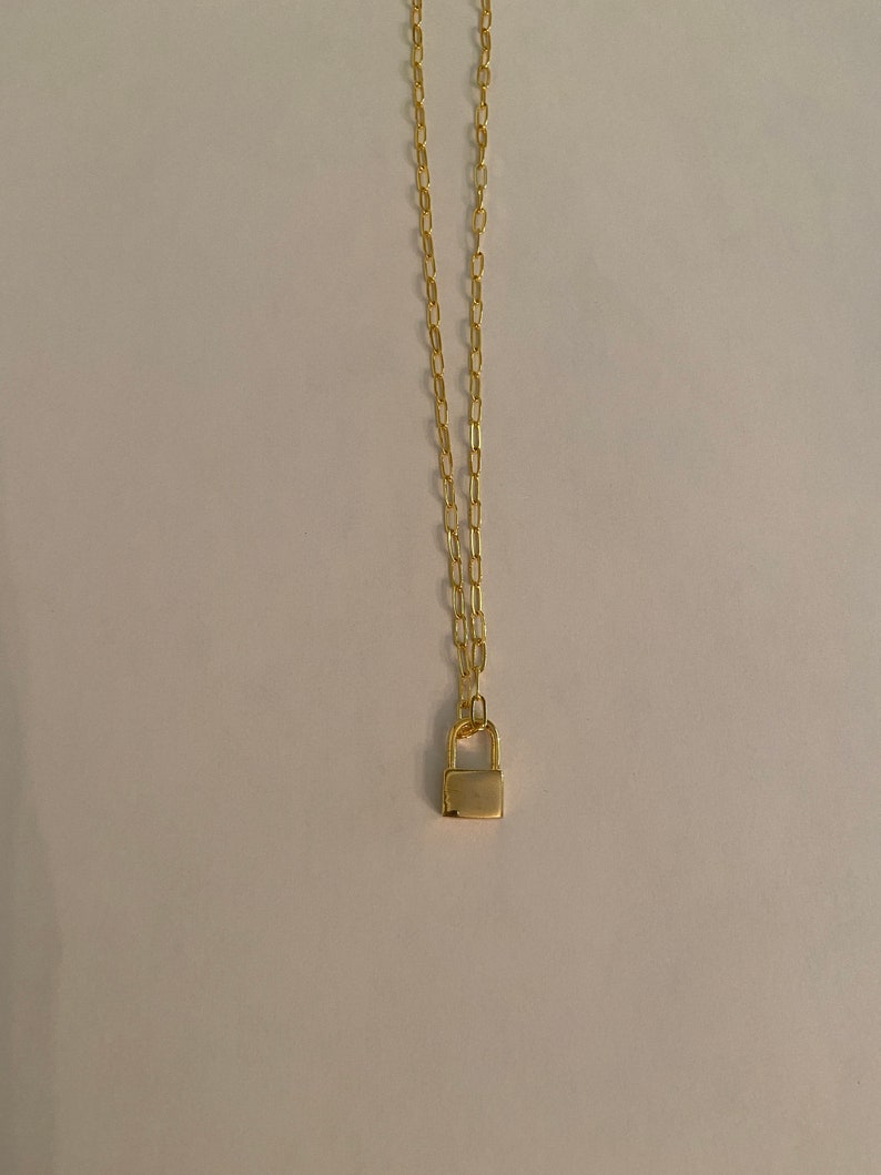 Gold Padlock Necklace Gold Rectangle Chain Necklace Rectangle Chain Lock Necklace