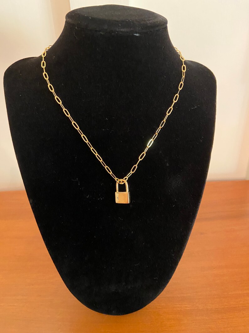 Gold Padlock Necklace Gold Rectangle Chain Necklace Rectangle Chain Lock Necklace