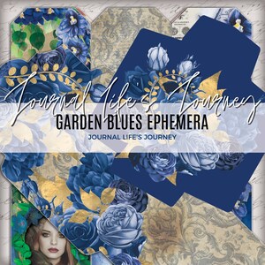 GARDEN BLUES EPHEMERA Kit 10 Page Printable Journal Accessories Digital Download
