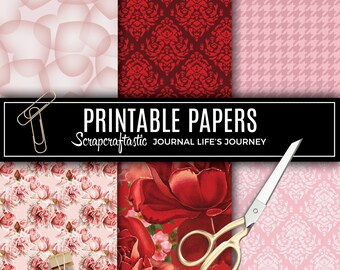 LOVE NOTES Florals, Hearts, Reds & Pinks Digital Printable Pattern Papers