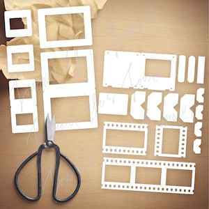 VINTAGE PHOTO SVG Diapositivas, diapositivas de muestras, tiras de película y esquinas de fotos Plantillas efímeras Archivo cortado Descarga digital