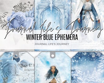 BLEU HIVER 12 pages déco EPHEMERA accessoires pour journaux imprimables téléchargement numérique