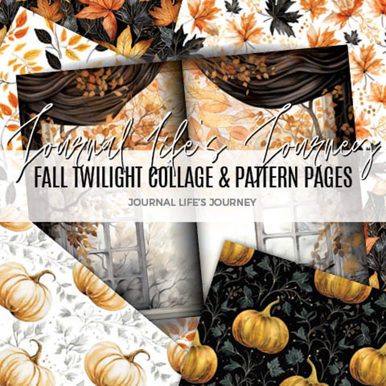 12 Page FALL TWILIGHT Printable Journal Collage and Pattern Pages and Digital Download image 1