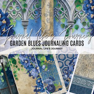 GARDEN BLUES Journaling Cards and Tags Kit 6 Page Printable Journal Accessories Digital Download