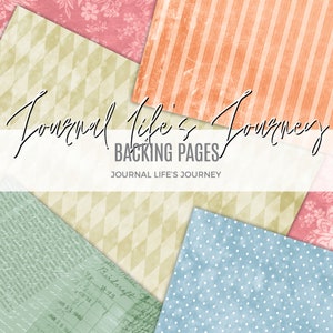 May include: A set of six digital paper backgrounds for scrapbooking or digital design. The papers feature a variety of patterns, including floral, geometric, and polka dots. The papers are in shades of pink, blue, green, and orange.