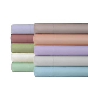 May include: A stack of ten folded fabric sheets arranged in two columns. The colors include lavender, mauve, sage green, cream, mint, taupe, peach, light purple, light gray, and light blue. Each sheet is neatly folded with a visible hem line.