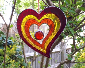 Hanging Heart Suncatcher - stain glass effect - very colourful - ready to hang indoor/outdoor - garden - conservatory - window.
