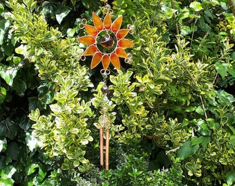 Orange Sunflower Windchime - Suncatcher - Great Garden Ornament - Ready to Hang