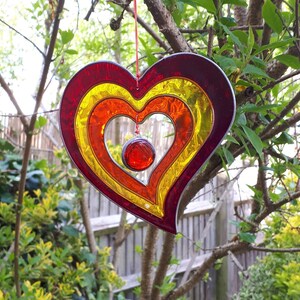 Hanging Heart Suncatcher - stain glass effect - very colourful - ready to hang indoor/outdoor - garden - conservatory - window.