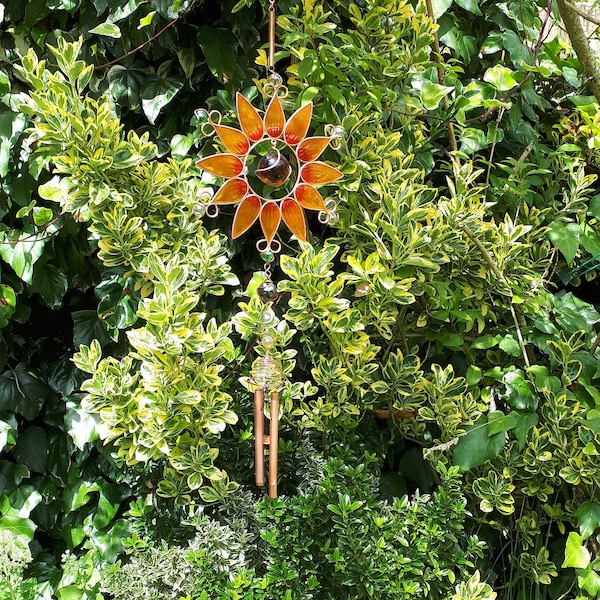 Orange Sunflower Windchime - Suncatcher - Great Garden Ornament - Ready to Hang