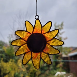 Sunflower Suncatcher - stain glass effect - very colourful - ready to hang indoor/outdoor - garden - conservatory - window.