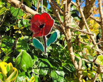 Poppy Suncatcher - stain glass effect - very colourful - ready to hang indoor/outdoor - garden - conservatory - window.