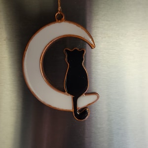 Cat and Moon Suncatcher stain glass effect very colourful ready to hang indoor/outdoor garden conservatory window. image 8