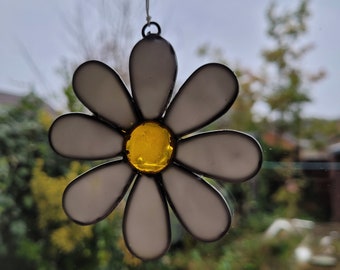 Daisy Suncatcher - stain glass effect - very colourful - ready to hang indoor/outdoor - garden - conservatory - window.