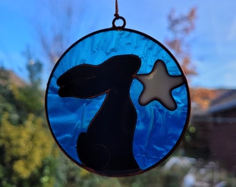 Moon Gazing Hare Suncatcher: Colorful Star, Indoor/Outdoor Decor
