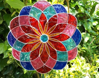 Mandala Suncatcher - stain glass effect - very colourful - Fairtrade - ready to hang indoor/outdoor - garden - conservatory - window