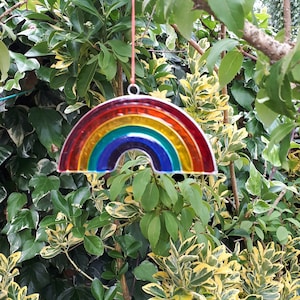 Rainbow Suncatcher - stain glass effect - very colourful - ready to hang indoor/outdoor - garden - conservatory - window.