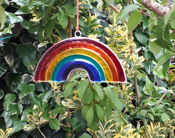 Rainbow Suncatcher - stain glass effect - very colourful - ready to hang indoor/outdoor - garden - conservatory - window.