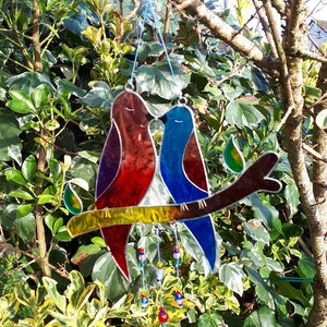 Two Love Birds Suncatcher: Stained Glass Effect, Garden Decor