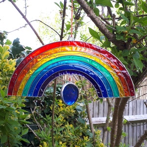 Rainbow Suncatcher With Droplet - stain glass effect - very colourful - ready to hang indoor/outdoor - garden - conservatory - window.