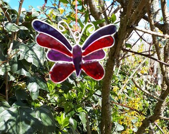 Fairtrade Butterfly Suncatcher - Violet, Red & Purple Stain Glass Effect