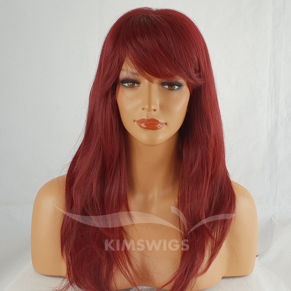 Ladies womens long vibrant red heat resistant synthetic wig UK seller