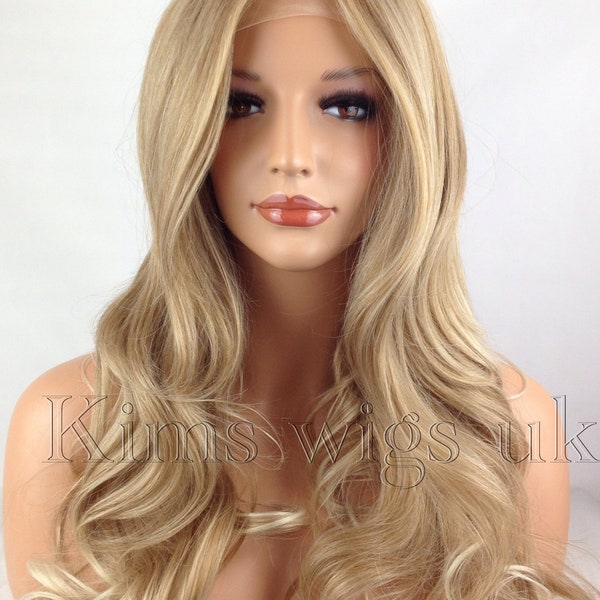 Blonde tipped ladies womens long lace front wig KW34