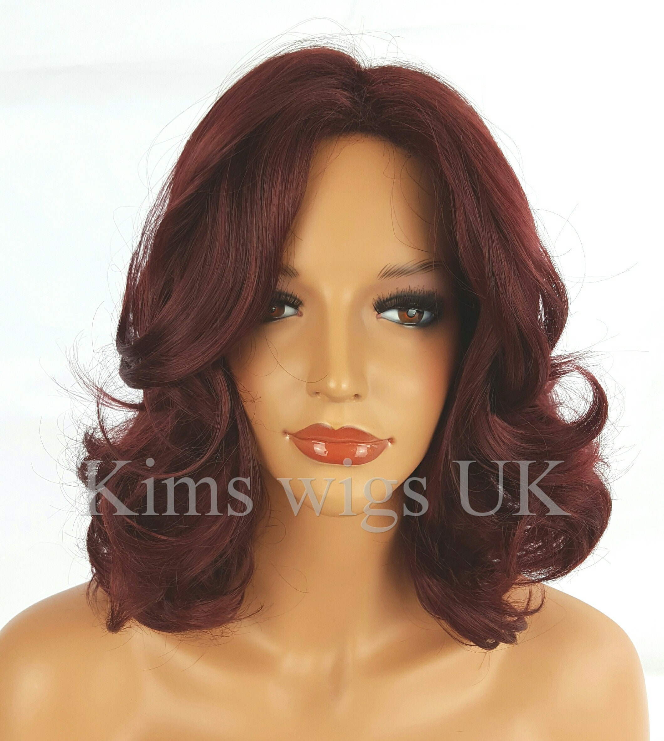 New Shoulder Length Curly Dark Brown/Burgundy Wig Amazon.com : Aisaide Wine Red Curly Wavy Bob Wig with  main image 2