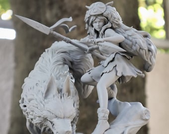 Wolf Girl | Princess Mononoke With Companion Wolf Moro | Anime Diorama | Garage Kit | Resin 3D Printed Statue/Miniature | Anime Decor