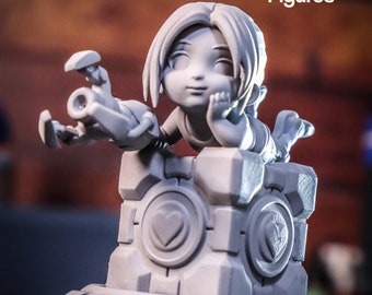Chibi Chell and Companion Cube | Portal Video Game Art| Diorama Figurine | Garage Kit | Resin 3D Statue/Miniature, Video Game Gift or Decor