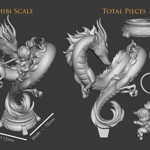 K&ouml;nnte beinhalten: Ein 3D-gedrucktes Modell eines Chibi-Drachen, der eine kleine Figur h&auml;lt. Der Drache ist in Herzform gekr&uuml;mmt und hat ein detailliertes Design. Das Modell ist 16,7 cm hoch, 11,2 cm lang und 7,6 cm breit. Das Modell ist aus grauem Kunststoff und bereit zum Bemalen.  TOTAL PIECES 5