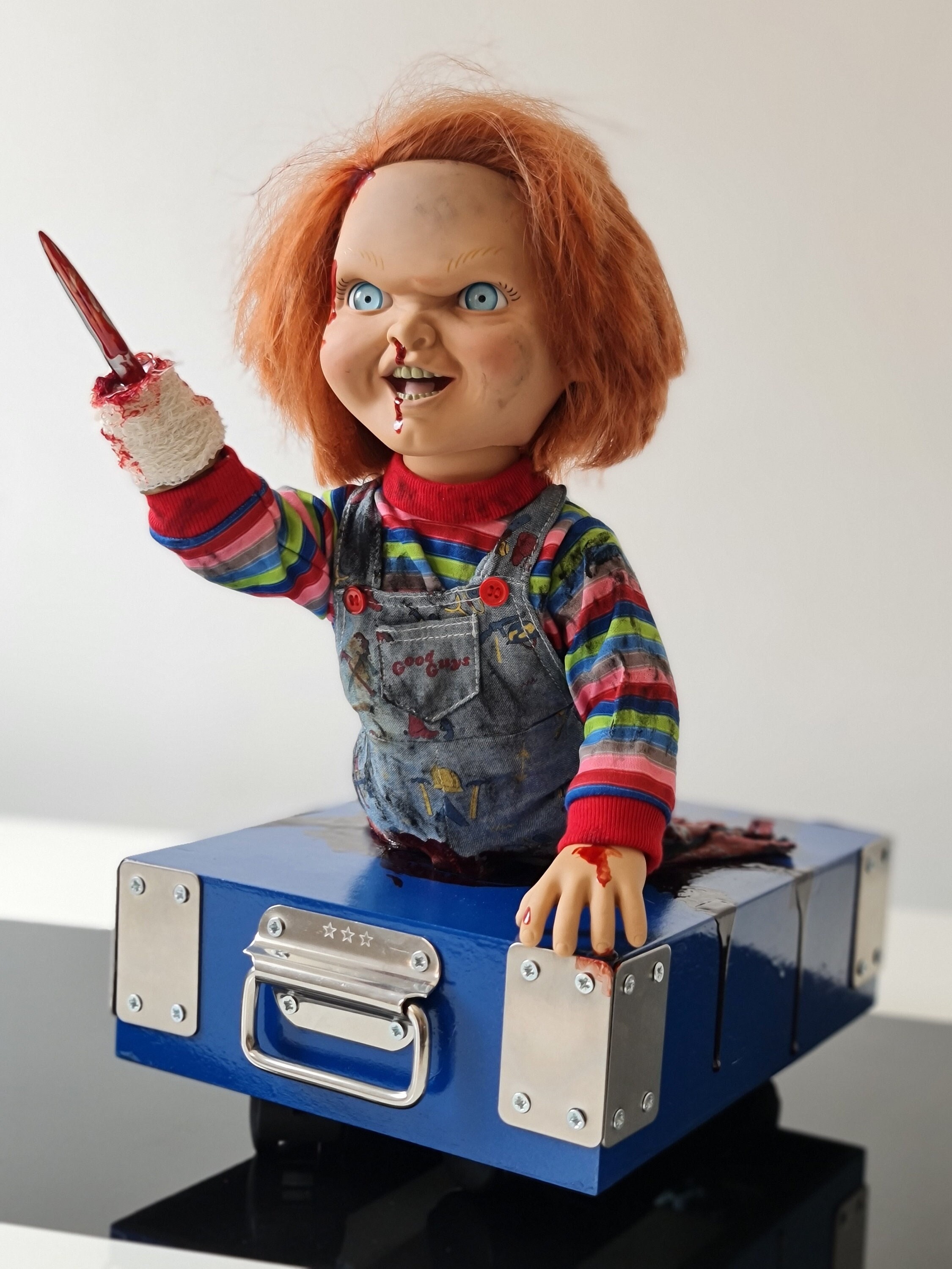 Custom Chucky Doll From Childs Play 2 End Scene on Blue Cart image