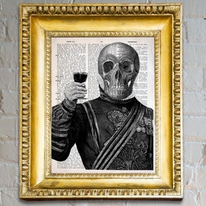 Cheers - Vintage Page, Victorian Gothic Decor, Gothic Art Poster, Unique Gift, Skull Print Art, Drink Art Print