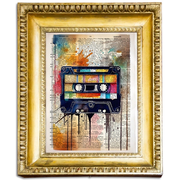Retro Cassette Tape Rhythms 80s - Poster Dictionary Art Print, Fine Art Print, Funny Retro Hi-Fi, Perfect Gift For Him, Music Lovers Gift