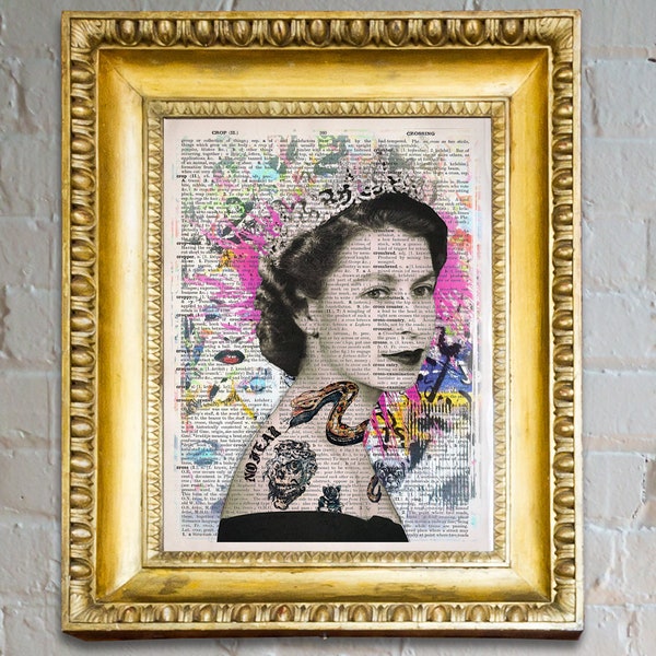 Queen Elizabeth II Schlangen Tattoo-Kunst - Vintage Wörterbuch-Seite