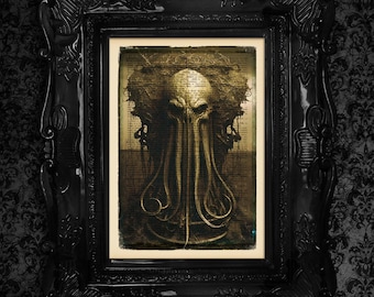 Shrine of Cthulhu - Limited Edition Prints Art, Gothic Decor, Victorian Style Print, Art Poster Print, Dark Academia Surreal, Lovecraft Art