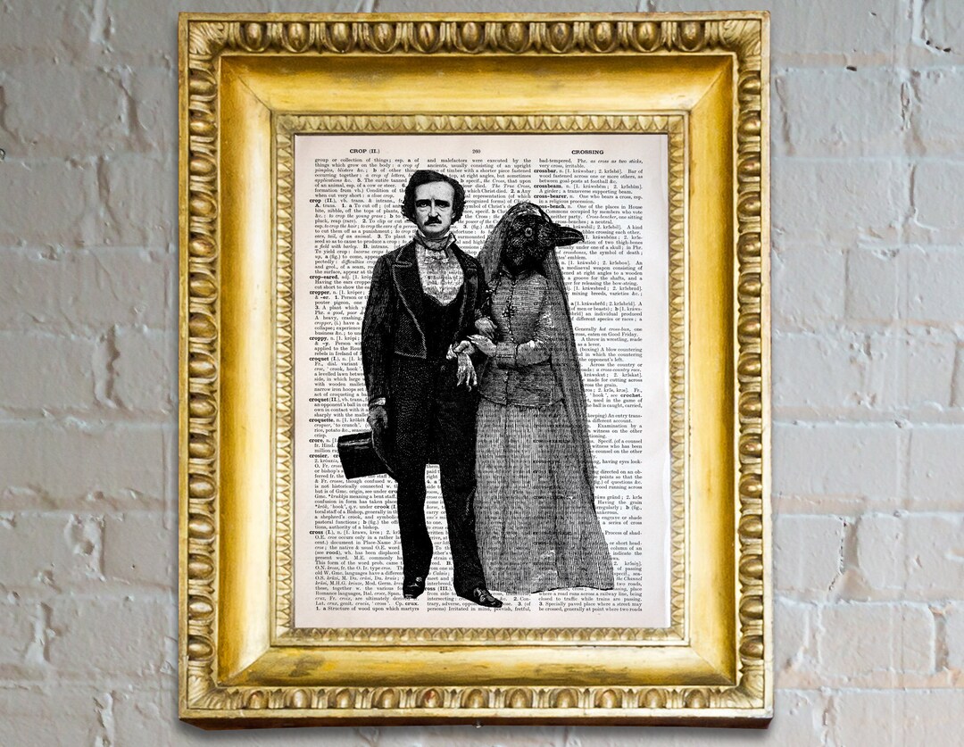 Edgar Allan Poe and Lady Raven - Vintage Page, Victorian Gothic Decor ...