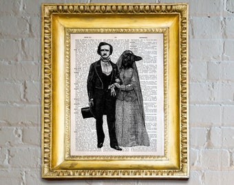 Edgar Allan Poe & Lady Raven Print – Victorian Gothic Collage Art