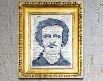 Lámina de Edgar Allan Poe - Arte de página de diccionario vintage, decoración gótica