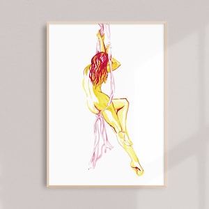 Female nudity wall art, woman figure print, sexy bedroom wall art of female back in watercolor.