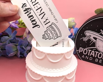 Wedding Cake Business Card Holder / Display for Bridal Shops or Bakery / Event Party Planner Appointment Card Stand / Handmade in WV, USA
