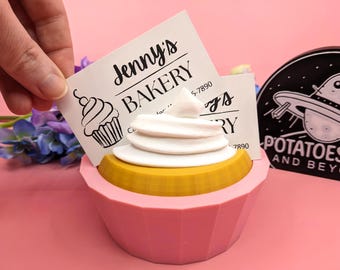 Cupcake Business Card Holder for Bakery / Display for Baker / Cater Cake Info Stand / Catering Appointment Card Prop / Handmade in WV, USA
