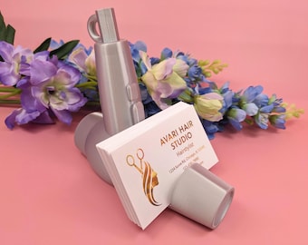 Hair Stylist Business Card Holder / Hair Dryer Salon Desk Display / Hairdresser Gift / Appointment Card Stand / Barber Shop Station Decor