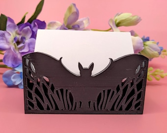 Goth Bat Business Card Holder / Gothic Desk Organizer for Small Business / Dark Aesthetic Bat Decor for Desk Display