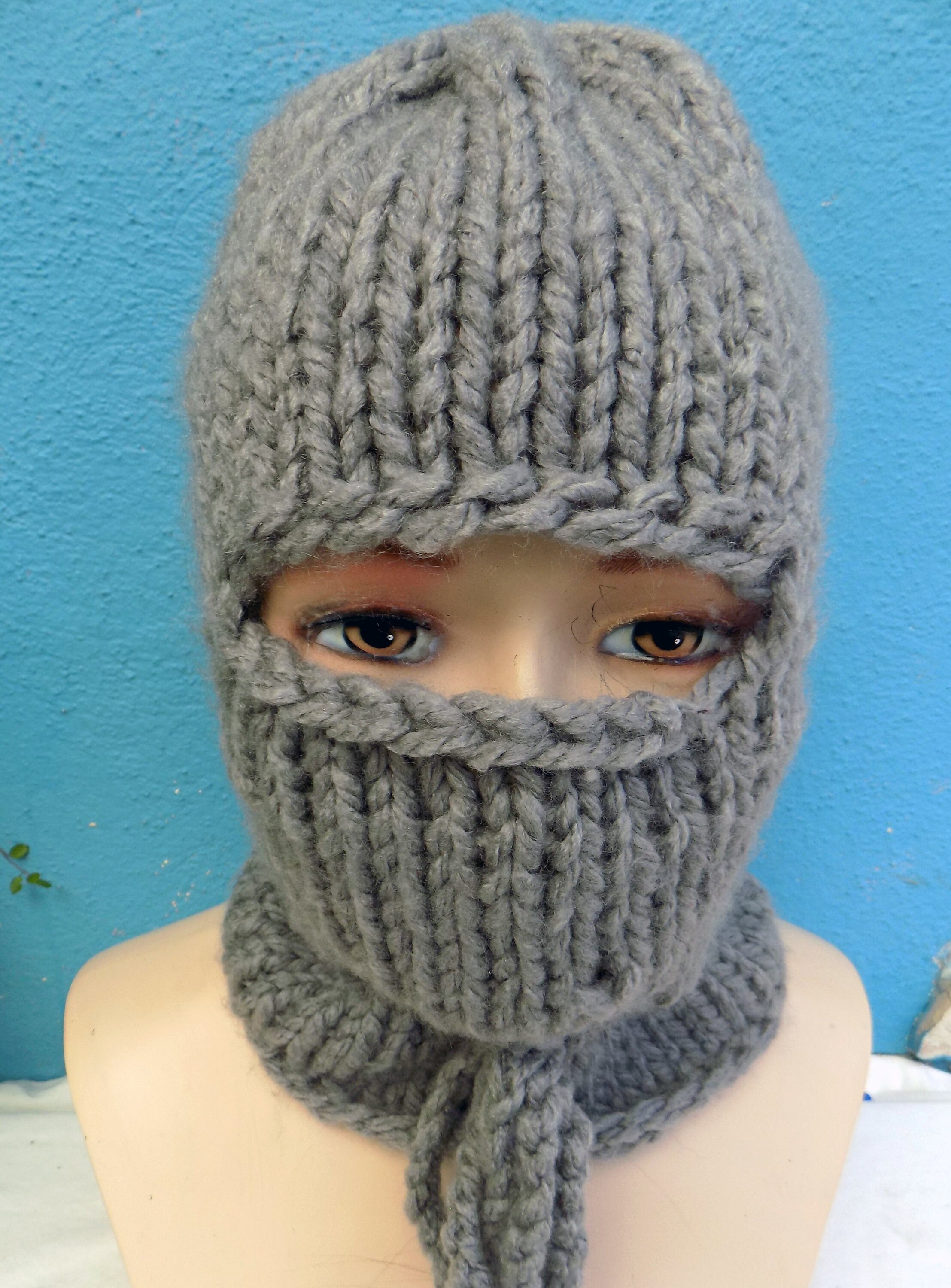 BALACLAVA Beanie Wool Storm Hood Grey Chunky Etsy