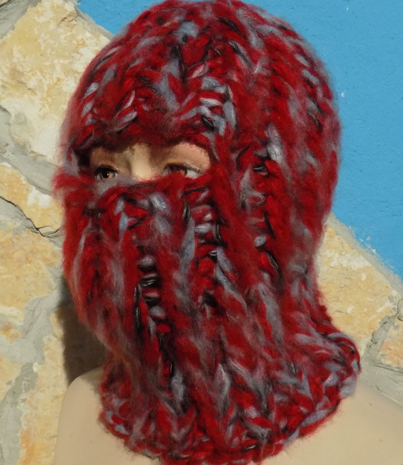 BALACLAVA beanie wool mohair STURMHAUBE red grey black Etsy